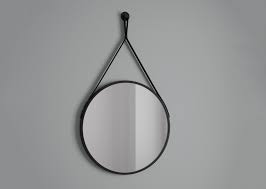 MIROIR CIRCULAIRE METALLIQUE ET BANDE EN CUIR