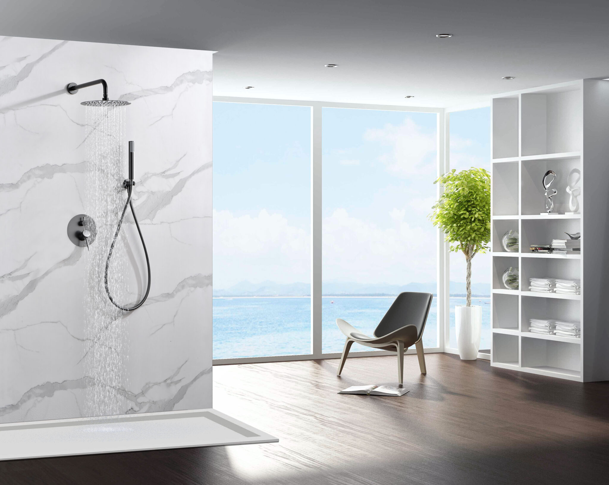 ENSEMBLE DE DOUCHE THERMOSTATIQUE ENCASTRE BLACK GUN METAL GTM039/BGM