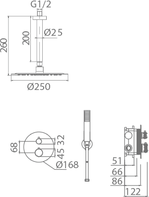 ENSEMBLE DE DOUCHE THERMOSTATIQUE ENCASTRE OR BROSSE GTS060/OC